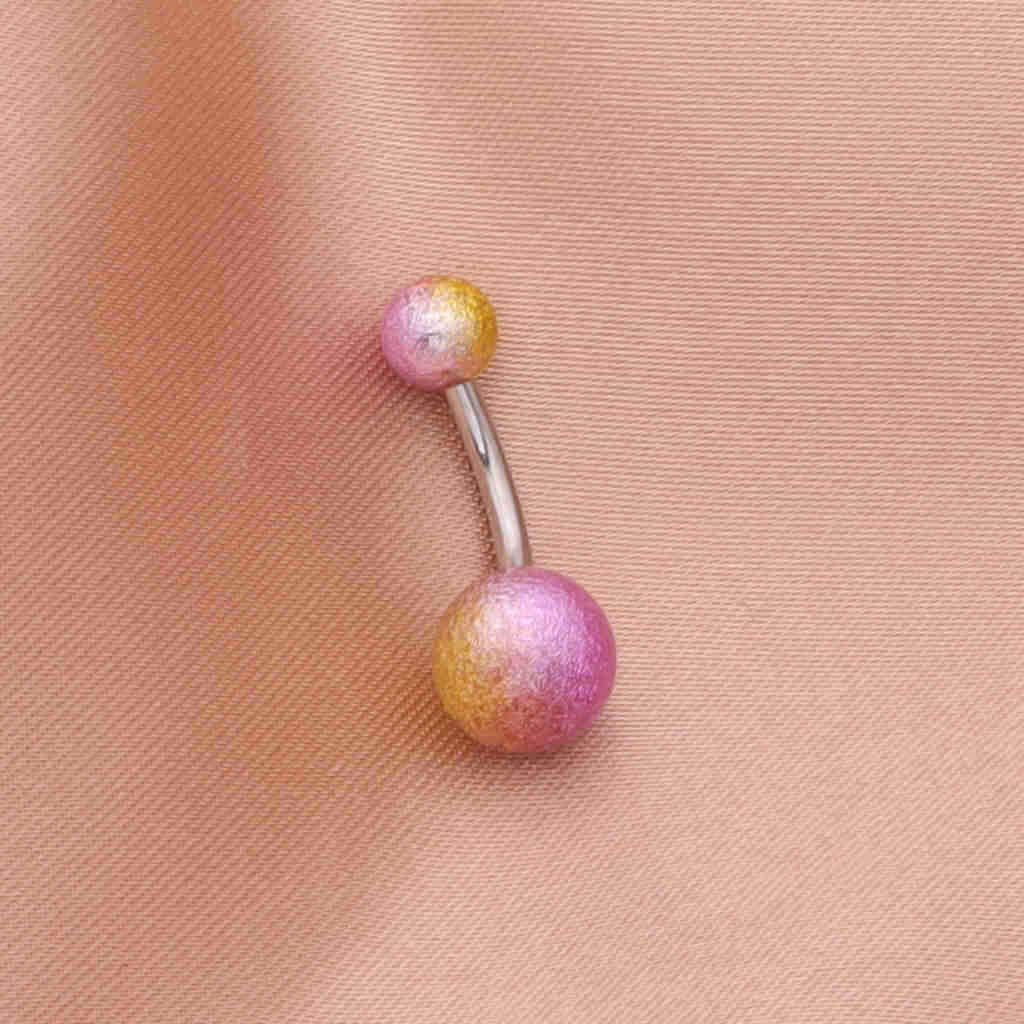 Multi Colour Acrylic Balls Belly Button Navel Ring - Gold/Purple-Belly Rings-3-Glitters