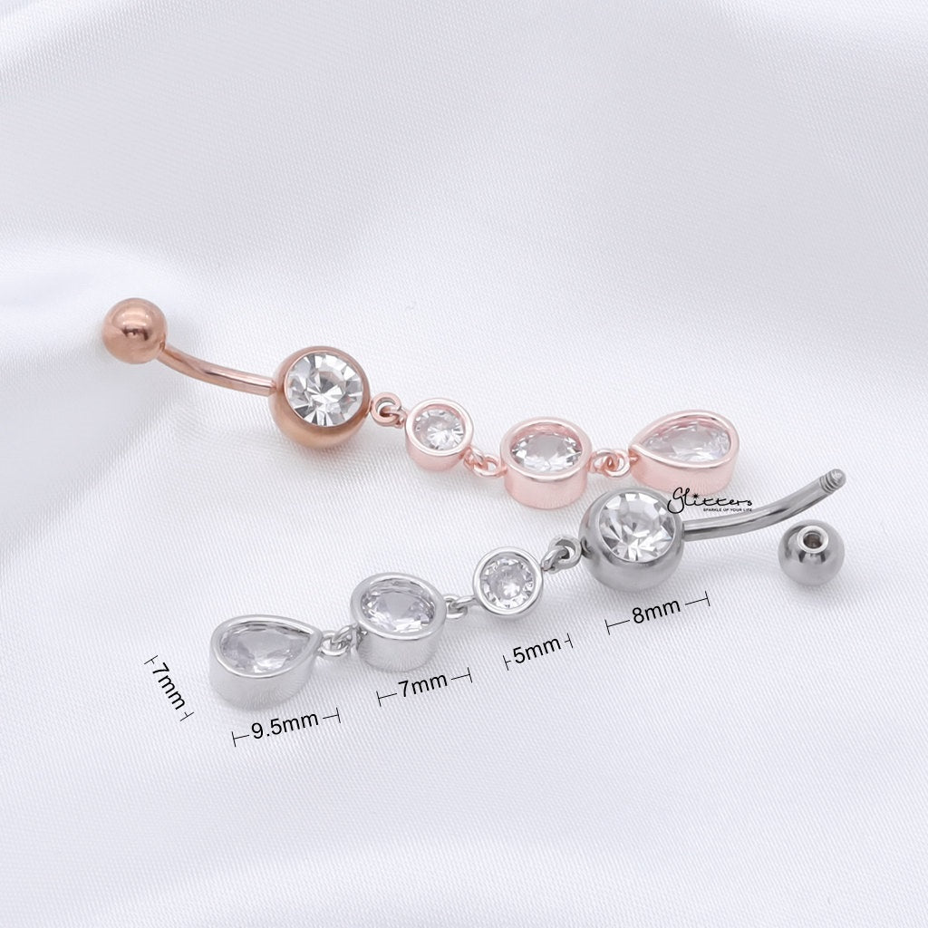 Triple CZ Dangle Belly Button Navel Ring - Rose Gold-Belly Rings-3-Glitters