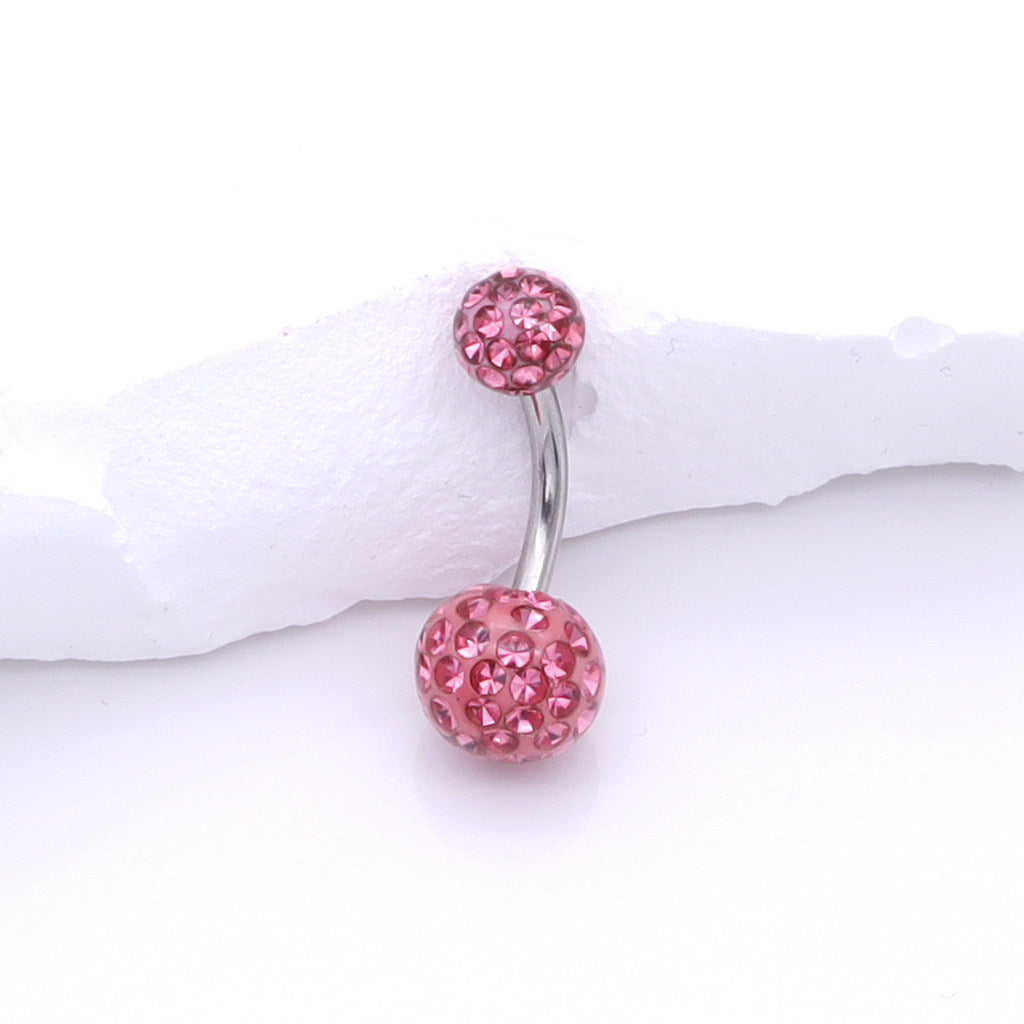 Epoxy Covered Crystal Paved Balls Belly Button Ring - Pink-Belly Rings-1-Glitters