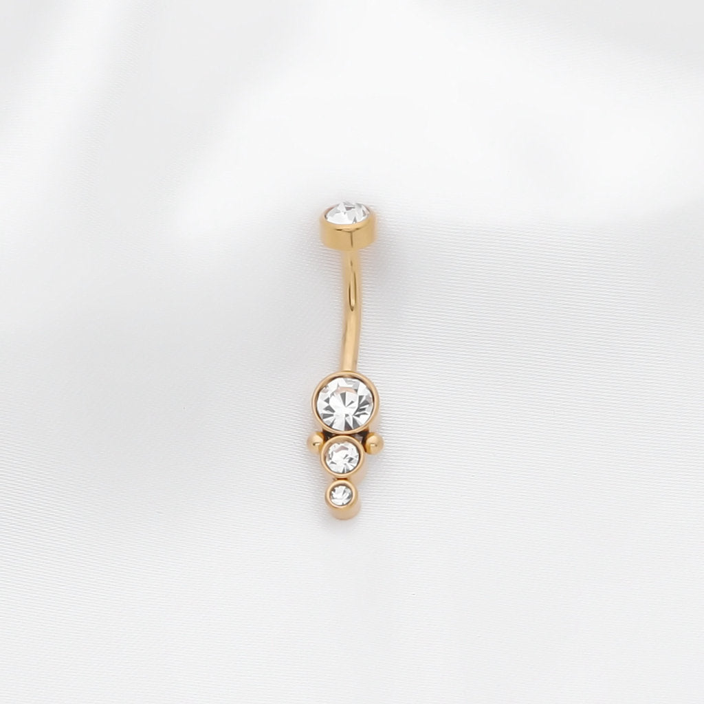 Triple CZ Round Cluster Belly Button Navel Ring - Gold-Belly Rings-1-Glitters