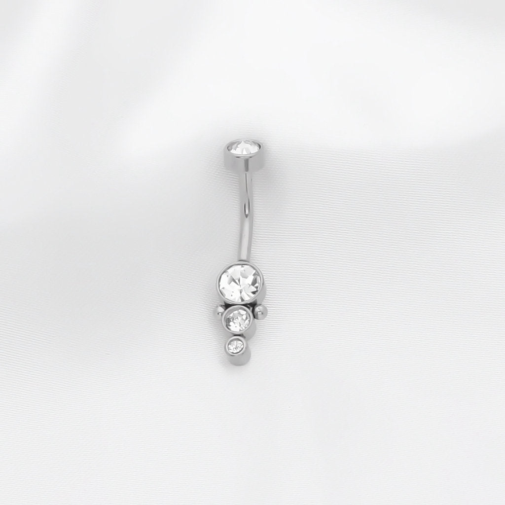 Triple CZ Round Cluster Belly Button Navel Ring - Silver-Belly Rings-1-Glitters