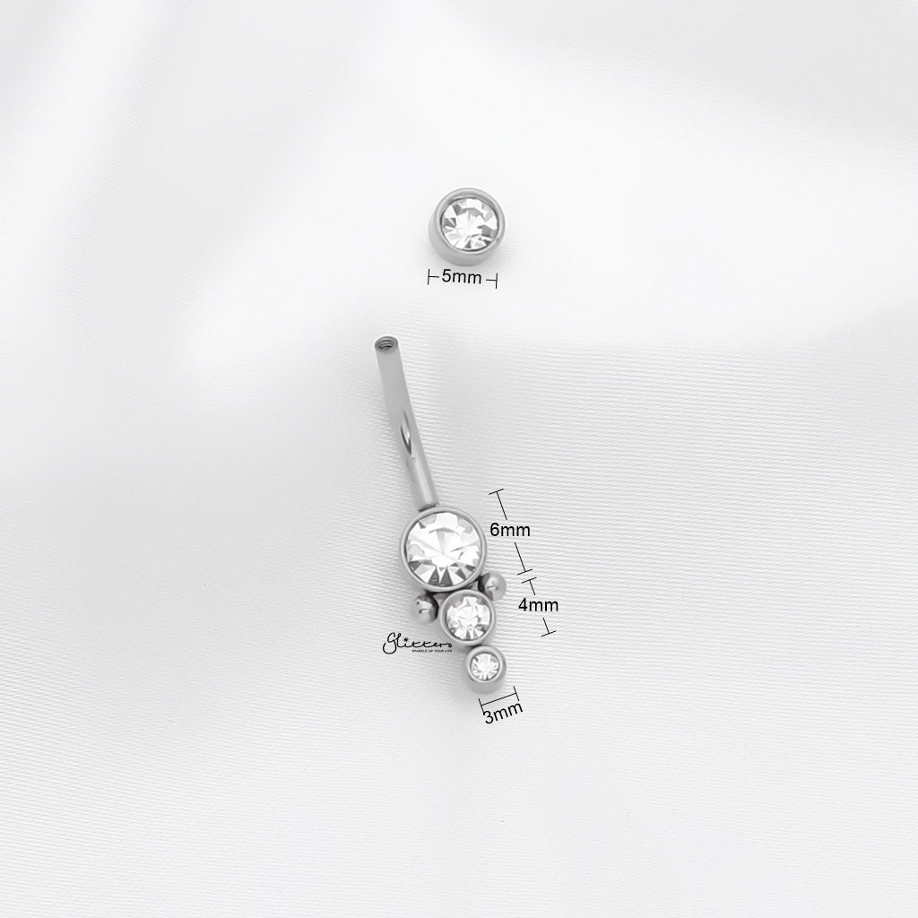 Triple CZ Round Cluster Belly Button Navel Ring - Silver-Belly Rings-2-Glitters