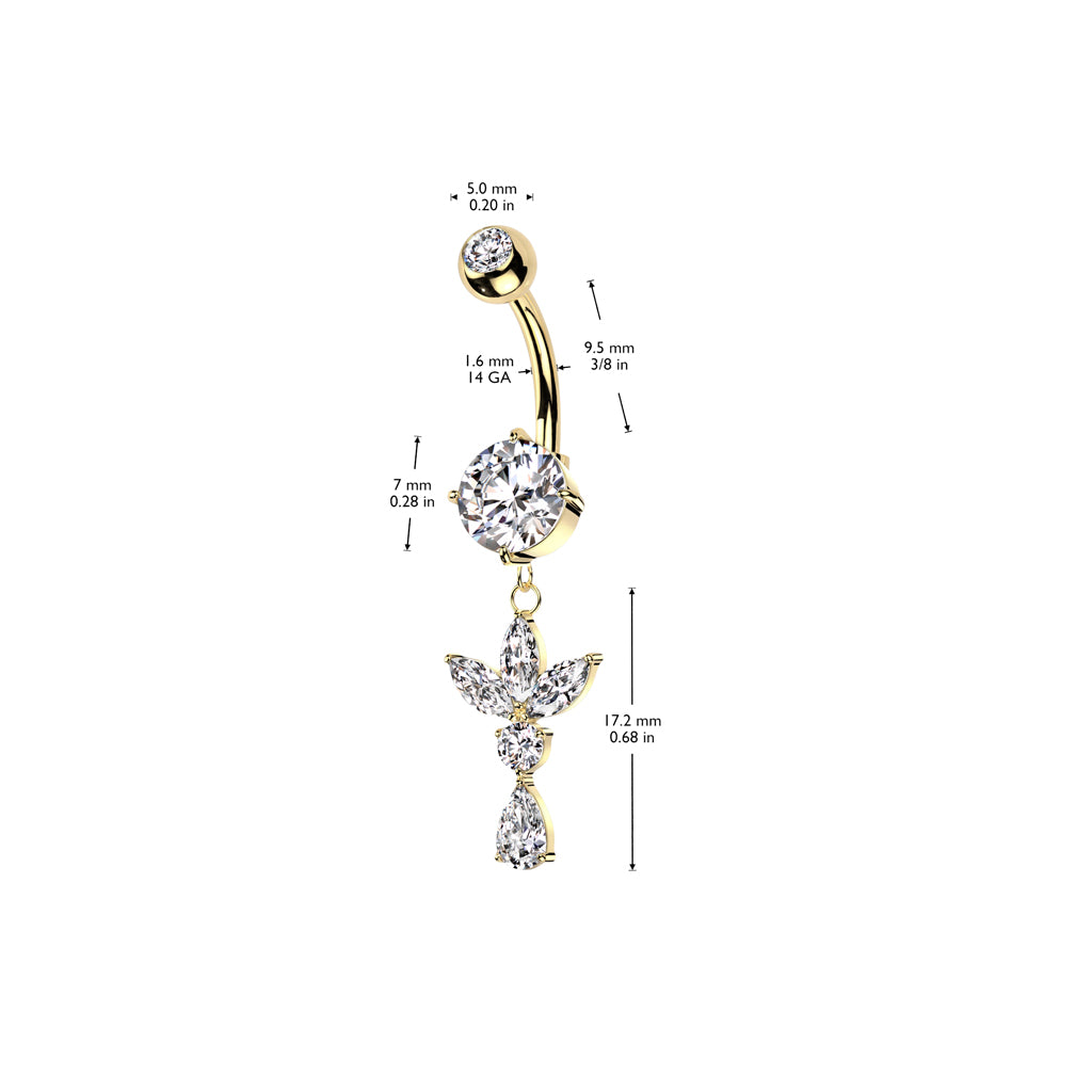 3 Marquise CZ Leaf and Pear CZ Belly Button Navel Ring - Silver-Belly Rings-2-Glitters