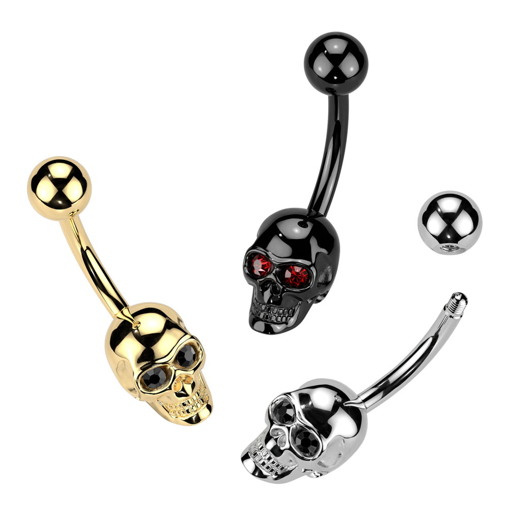 Gem Eyes Skull Belly Button Navel Ring - Black