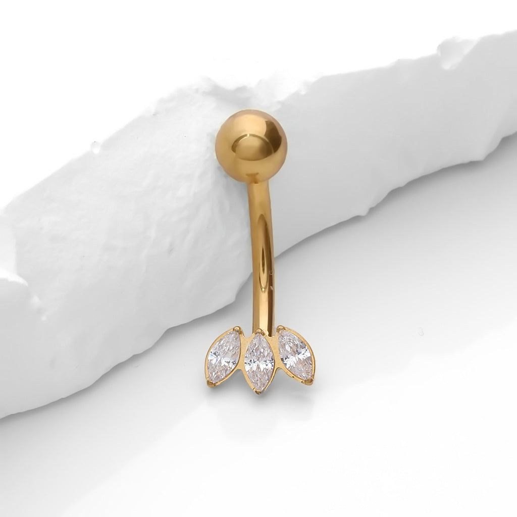 3 Marquise CZ Fan Titanium Belly Button Ring - Gold