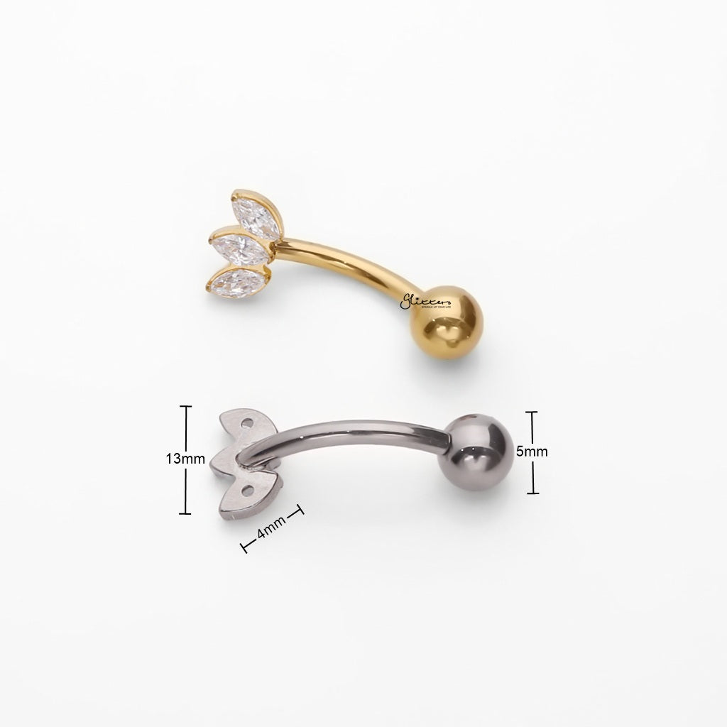 3 Marquise CZ Fan Titanium Belly Button Ring - Gold