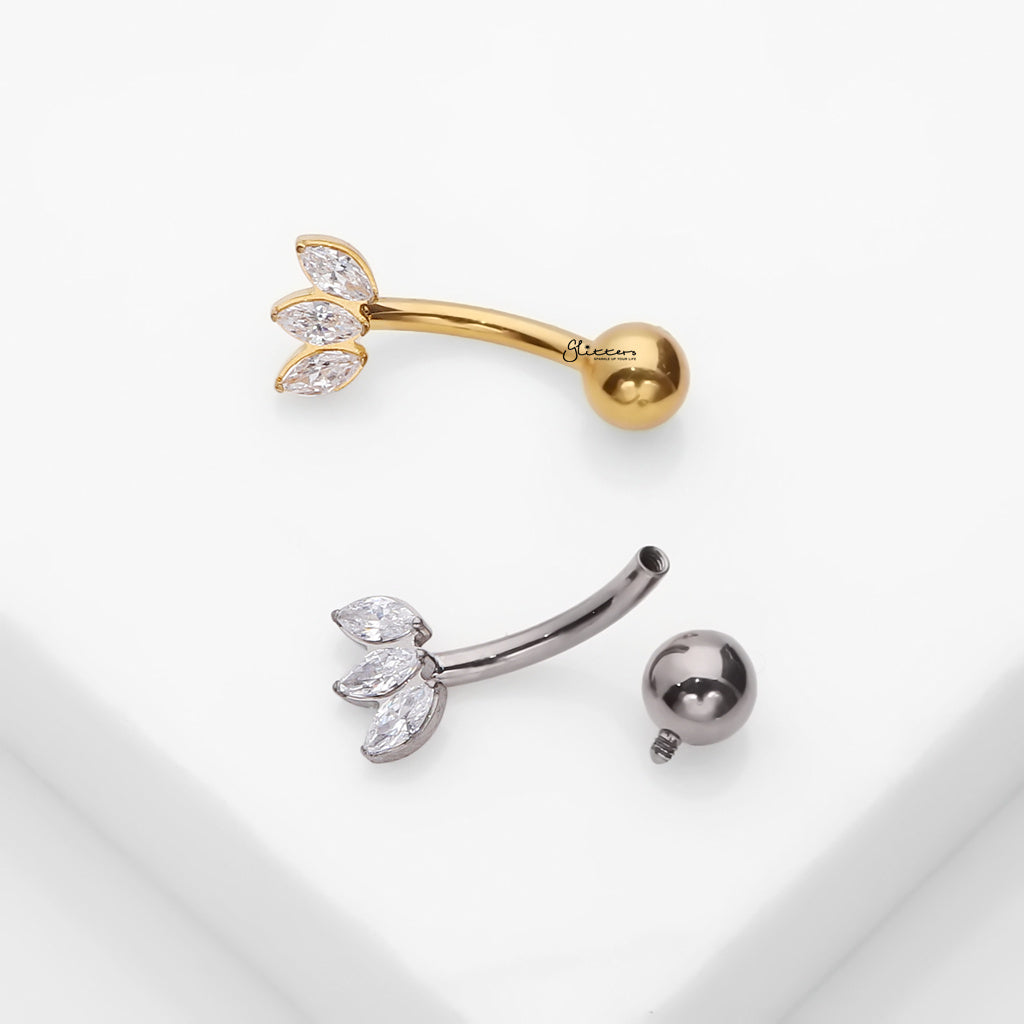 3 Marquise CZ Fan Titanium Belly Button Ring - Silver