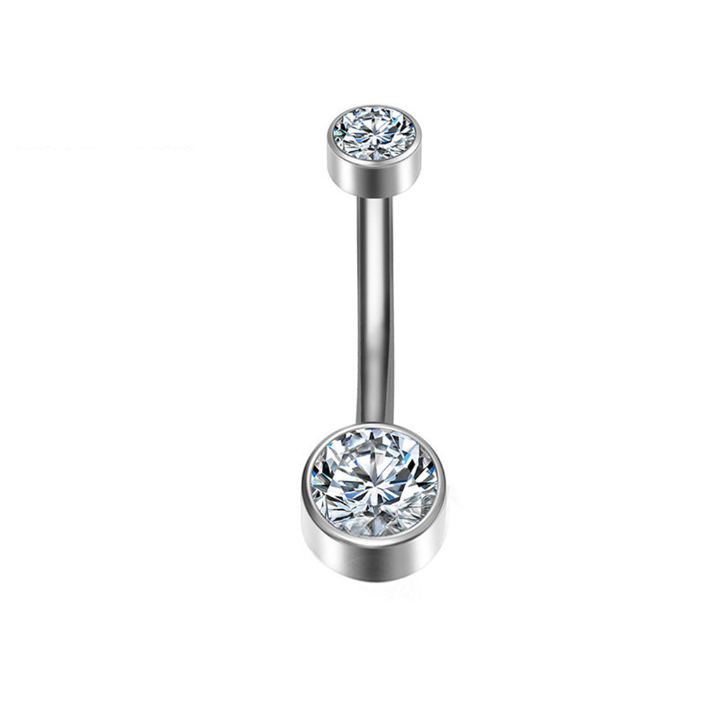 Double Small CZ Titanium Belly Button Ring - Silver-Belly Rings-1-Glitters