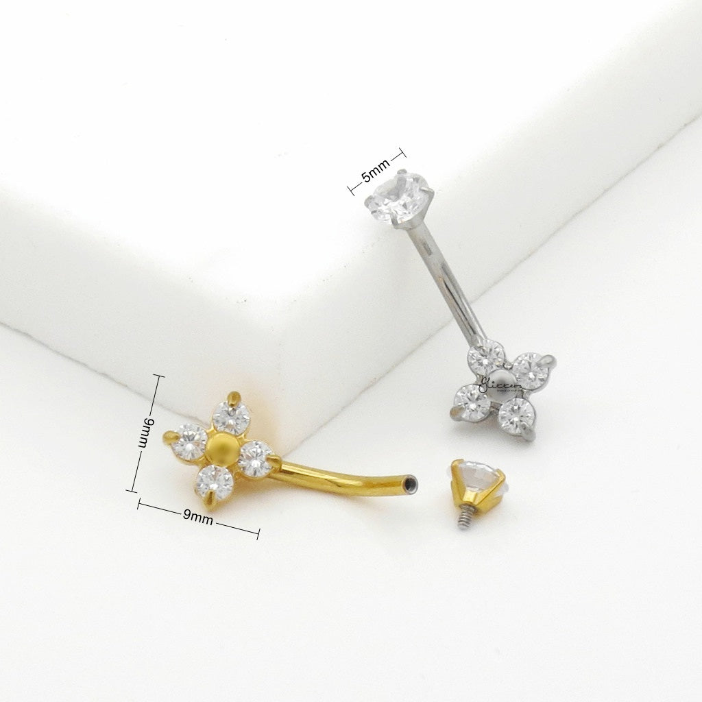 4 CZ Flower Belly Button Navel Ring - Gold