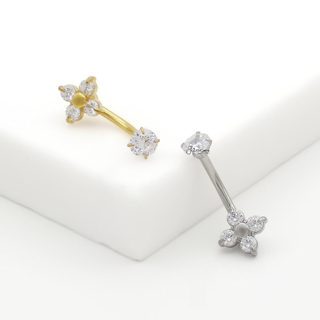 4 CZ Flower Belly Button Navel Ring - Gold