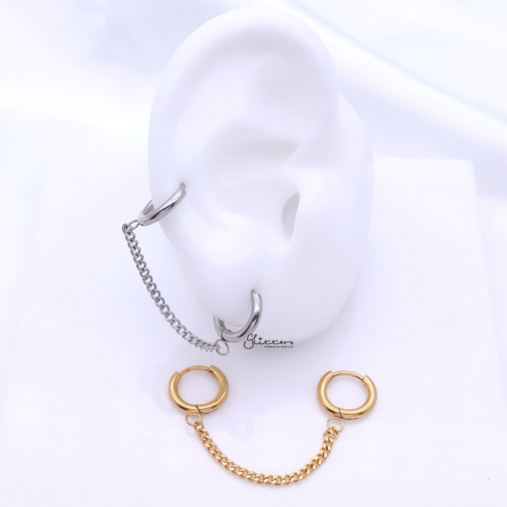 Chain Linked Round Clicker Ear Hoops - Silver-Ear Chains-3-Glitters