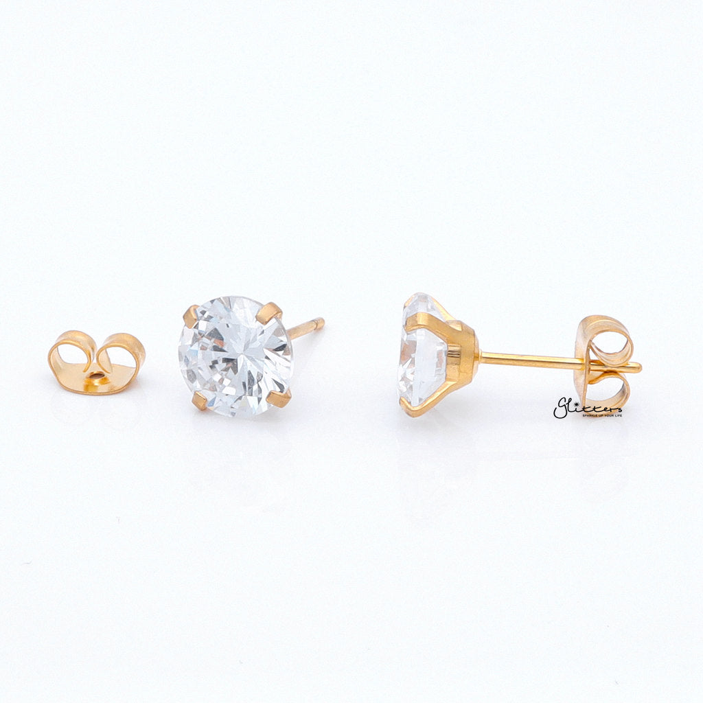 Round Cubic Zirconia Martini Stud Earrings - Gold-Stud Earrings-3-Glitters