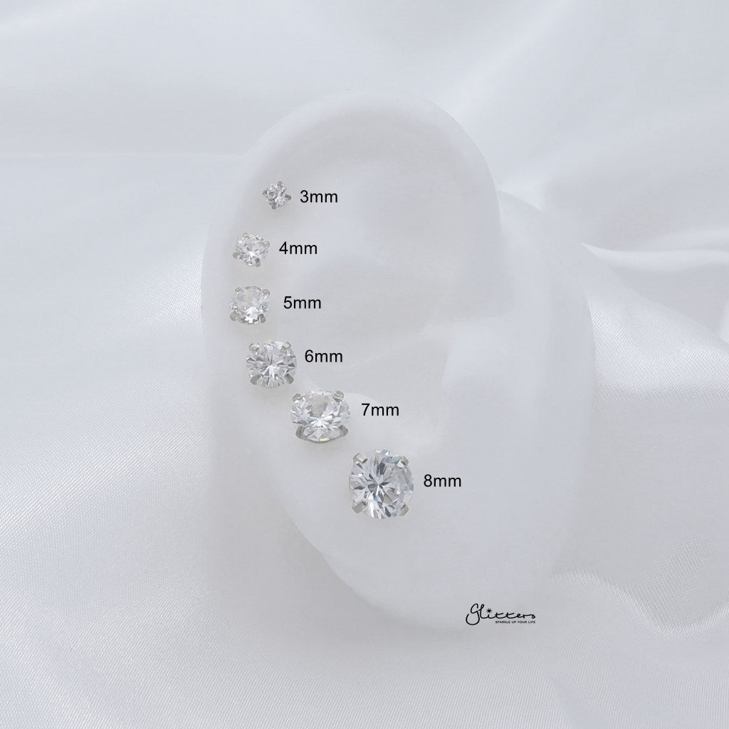 Round Cubic Zirconia Martini Stud Earrings - Silver-Stud Earrings-5-Glitters