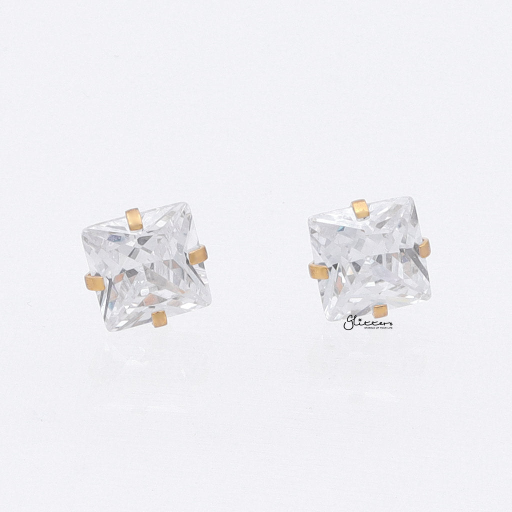 Square Cubic Zirconia Martini Stud Earrings - Gold-Stud Earrings-2-Glitters