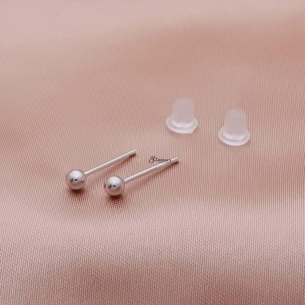 925 Sterling Silver Plain Ball Stud Earrings - Silver-Stud Earrings-4-Glitters