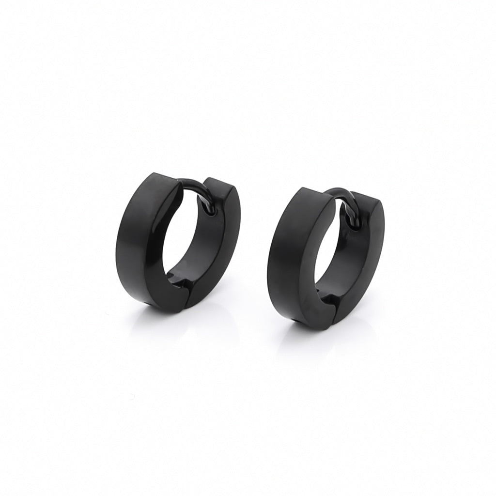 Black Titanium IP Stainless Steel Huggie Hoop Earrings - Small-Hoop Earrings-1-Glitters