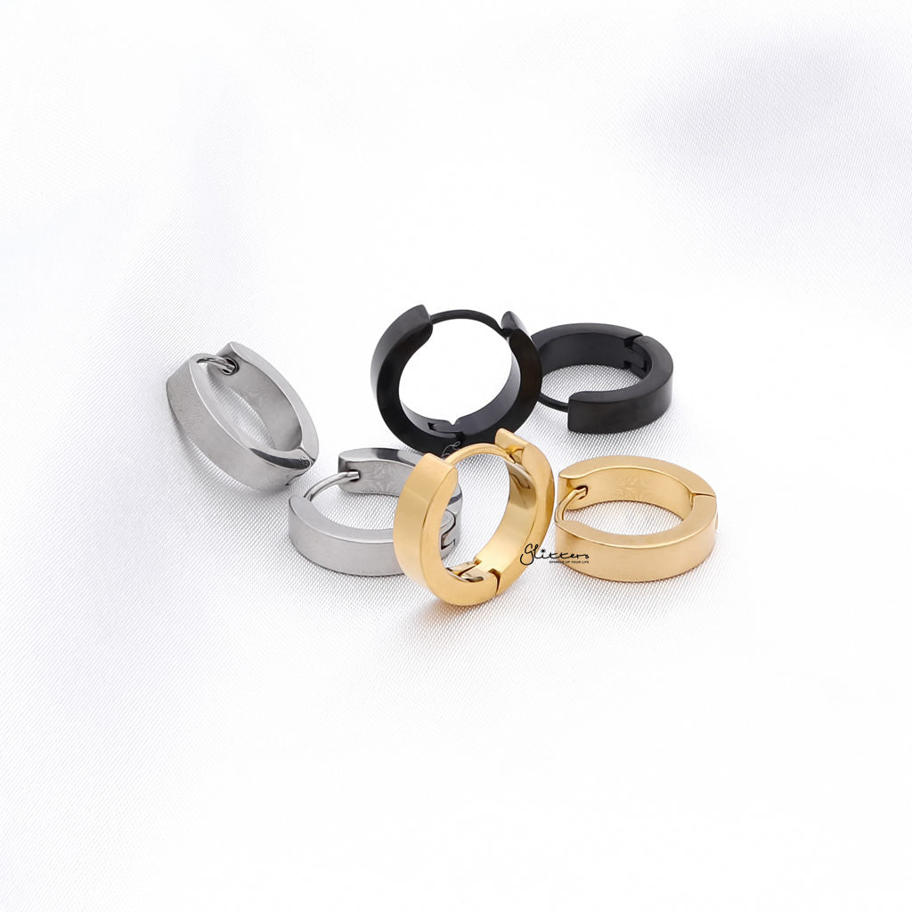 Black Titanium IP Stainless Steel Huggie Hoop Earrings - Large-Hoop Earrings-3-Glitters