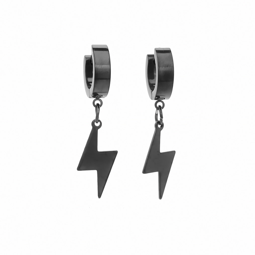 Stainless Steel Lightning Bolt Huggie Hoop Earrings - Black-Hoop Earrings-1-Glitters