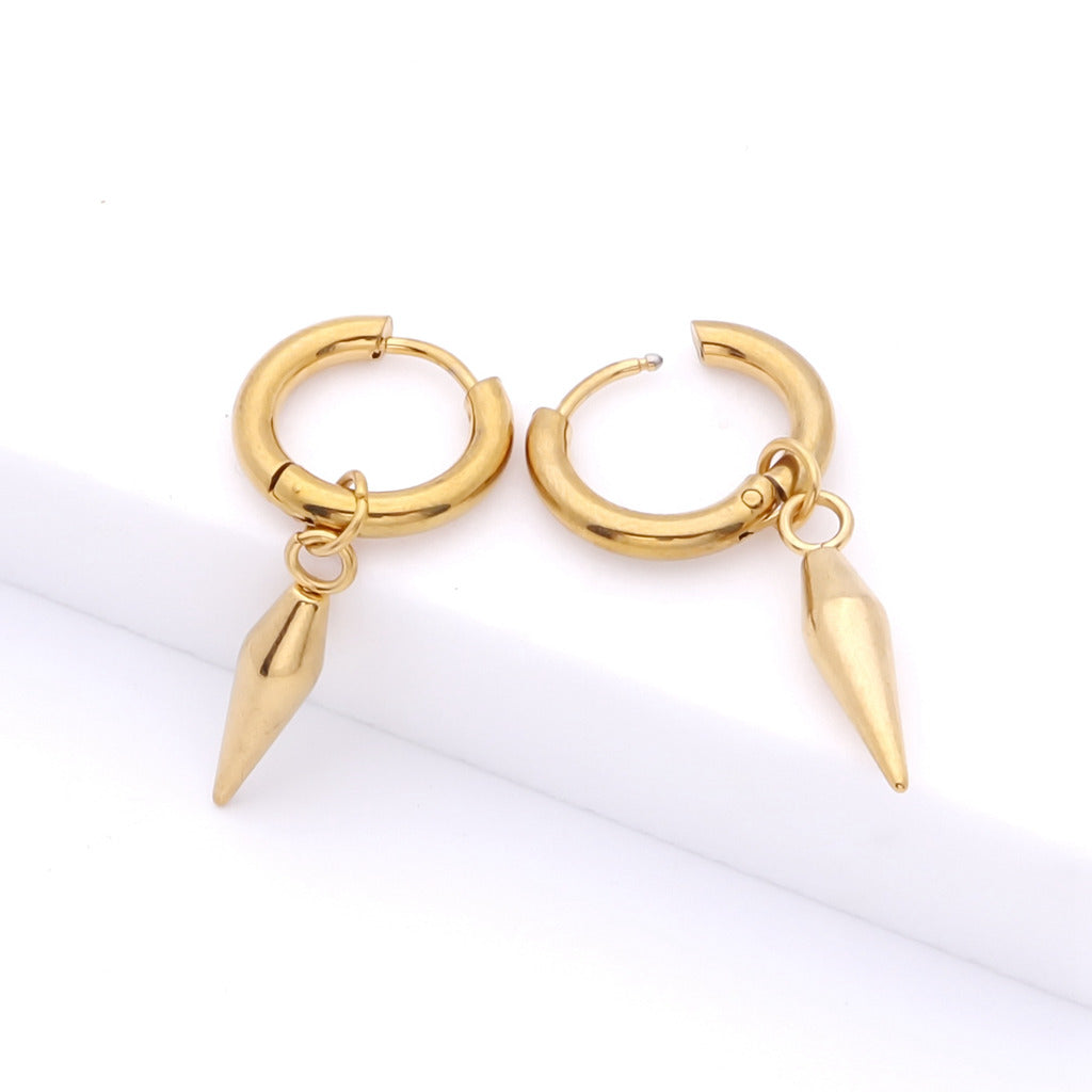 Stainless Steel Drop Spike Cone Huggie Hoop Earrings - Gold-Hoop Earrings-3-Glitters