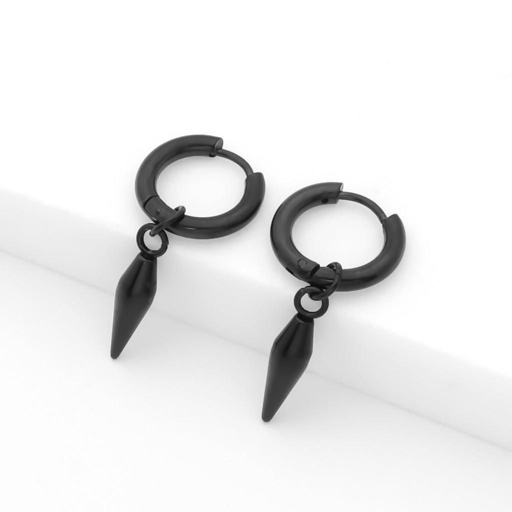 Stainless Steel Drop Spike Cone Huggie Hoop Earrings - Black-Hoop Earrings-2-Glitters