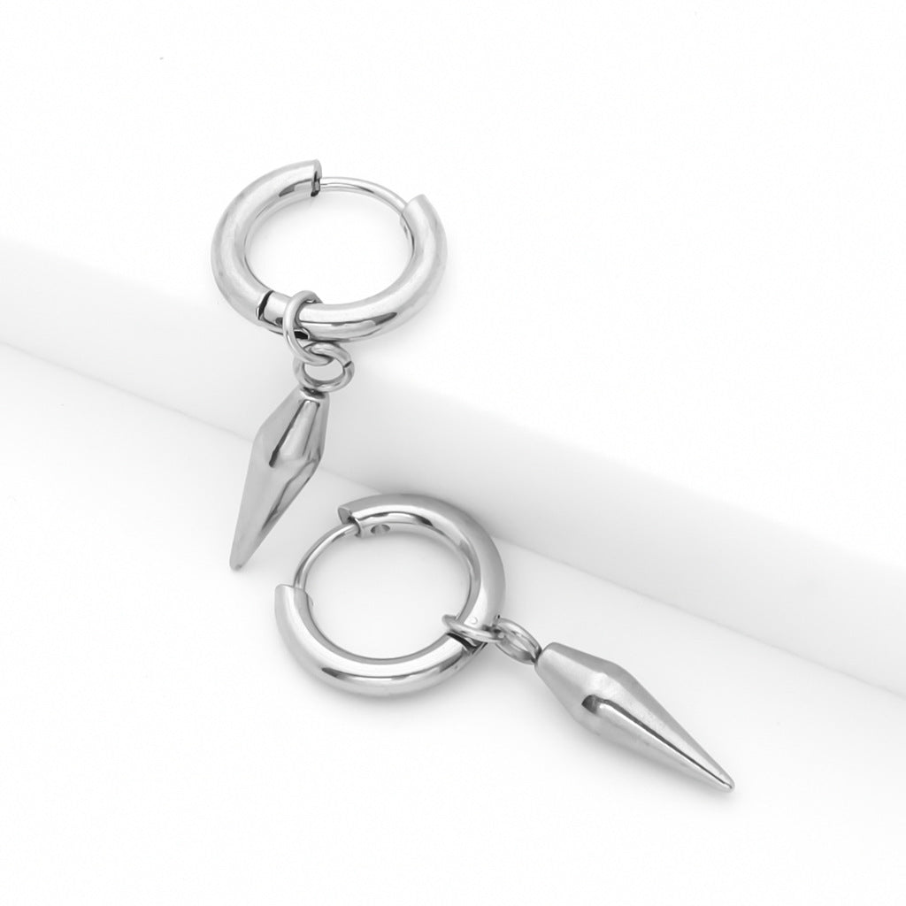 Stainless Steel Drop Spike Cone Huggie Hoop Earrings - Silver-Hoop Earrings-3-Glitters