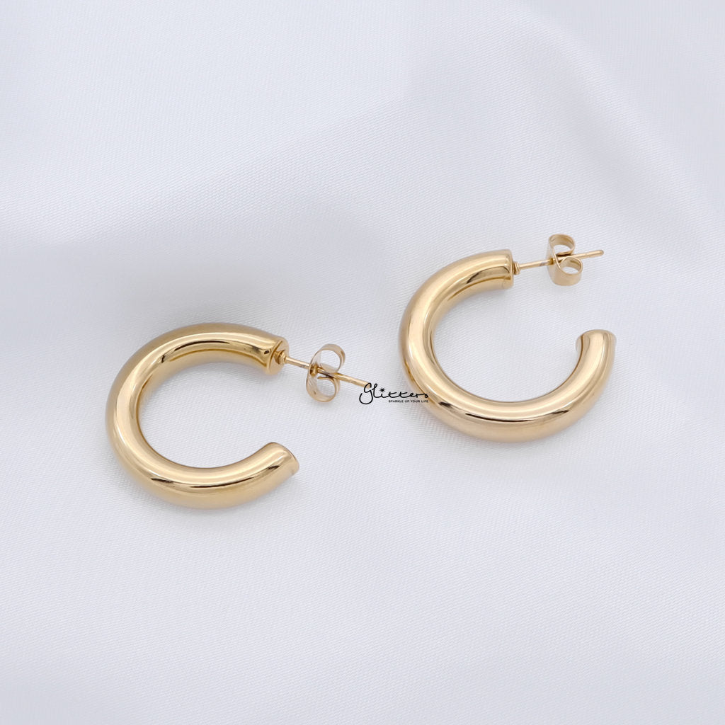 Stainless Steel Thick Tube Hoop Earrings - Gold-Earrings-3-Glitters
