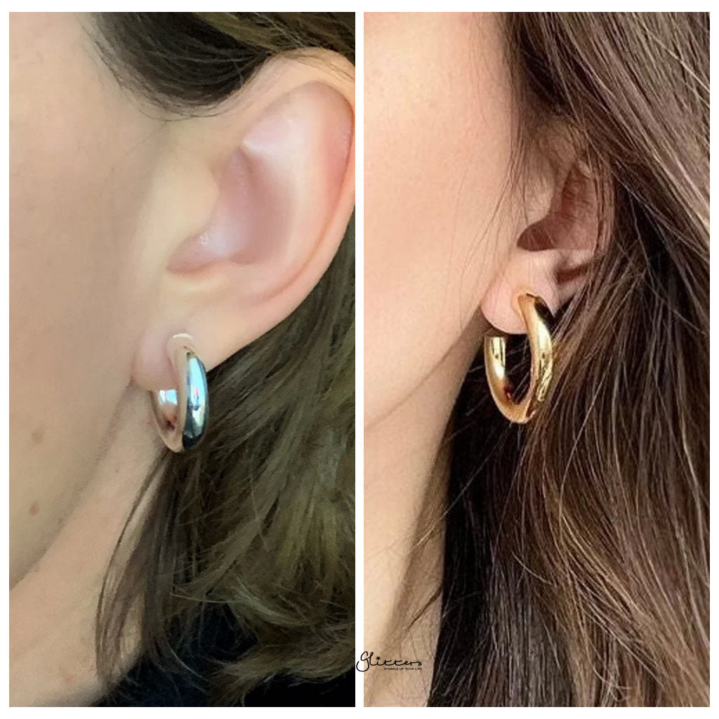 Stainless Steel Thick Tube Hoop Earrings - Rose Gold-Earrings-4-Glitters