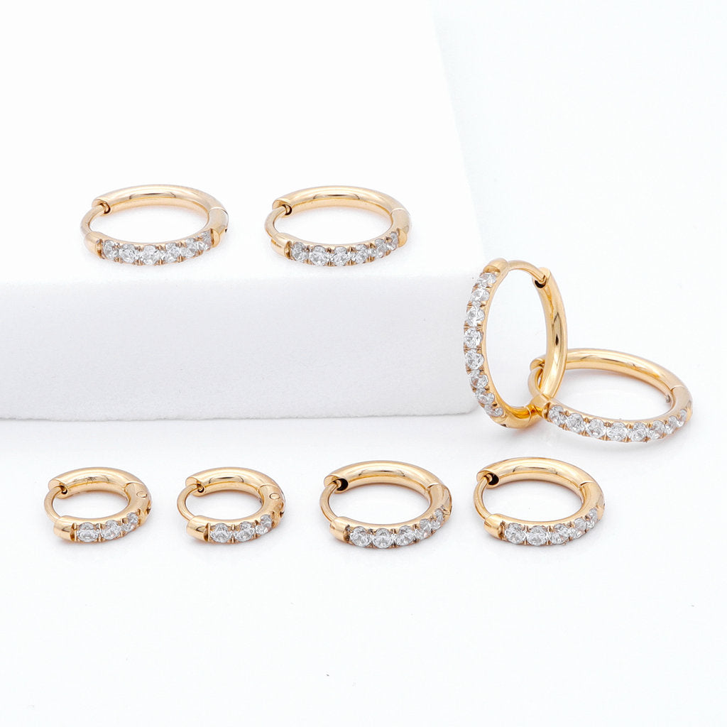 Boucles D'oreilles Huggie Hoop En Or 9 Carats - 3.5 Mm Avec Charm CZ 12 Mm, Marque Jewellerybox