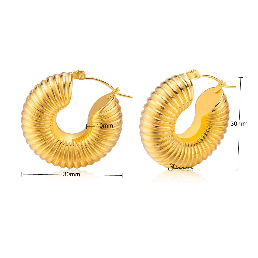Stainless Steel Chunky Textured Hoop Earrings - Gold-Earrings-3-Glitters