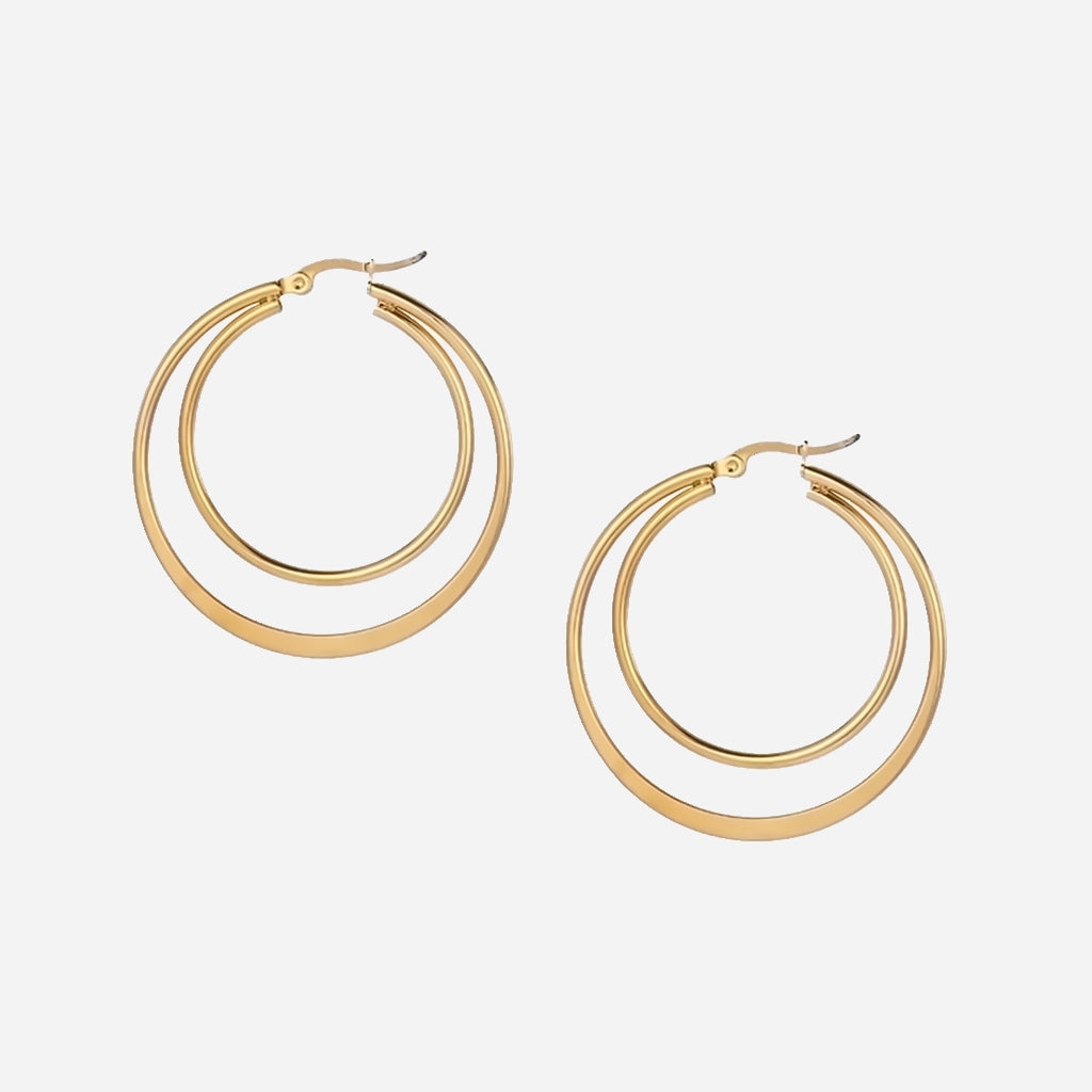 Stainless Steel Double Hoops Earrings - Gold-Hoop Earrings-1-Glitters