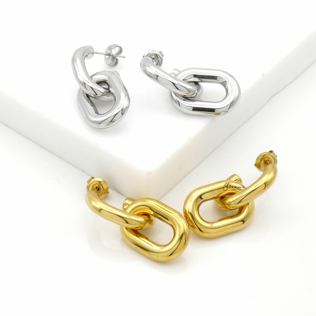 Stainless Steel Interlocking Chain Hoop Earrings - Gold-Earrings-4-Glitters