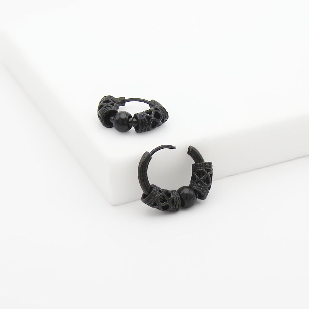 Stainless Steel Tibetan Style Bead Hoop Earrings-Earrings-4-Glitters