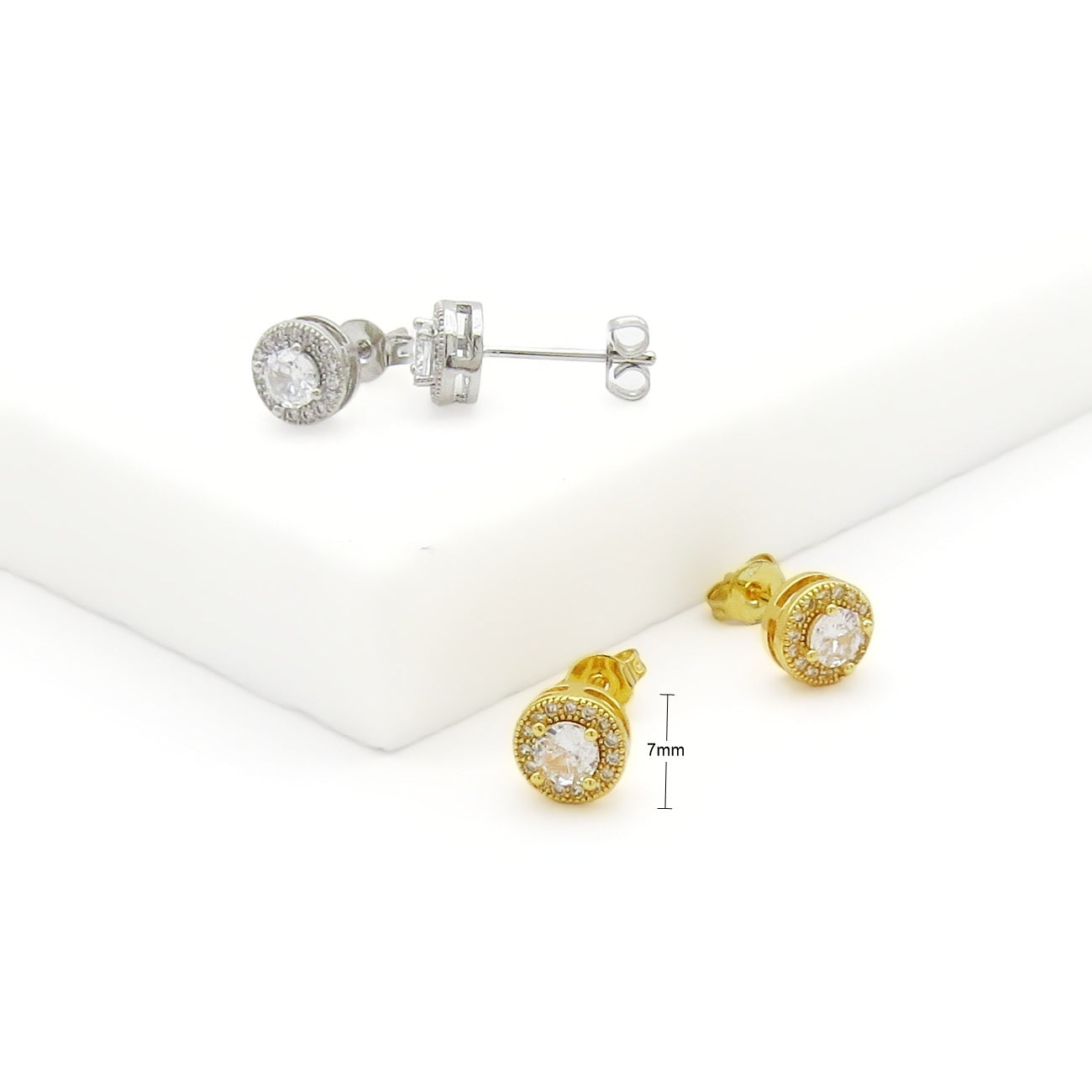 Iced Out Round Halo CZ Stud Earrings-Stud Earrings-2-Glitters