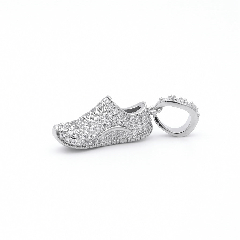 Iced Out Running Shoe Pendant - Silver-Ice Out Pendants-1-Glitters