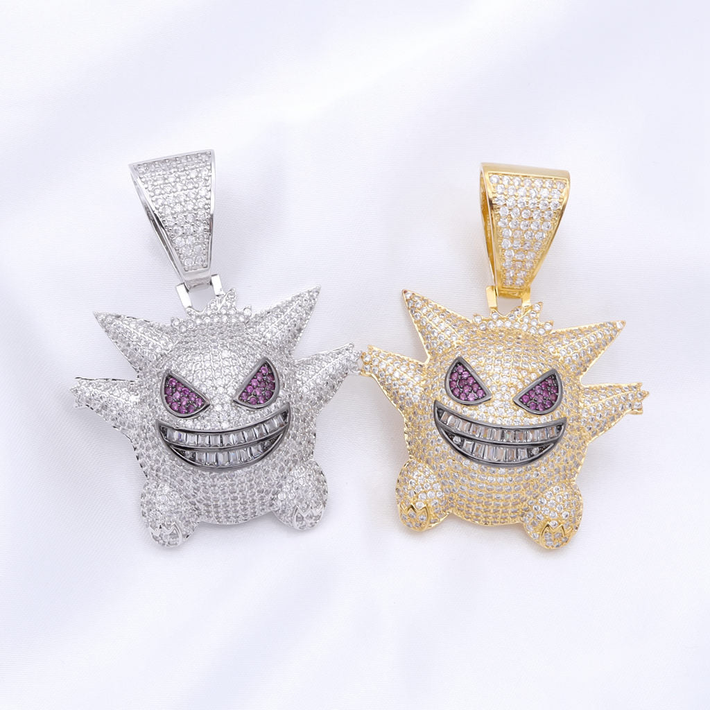 Iced Out Gengar Pendant - Silver-Ice Out Pendants-3-Glitters