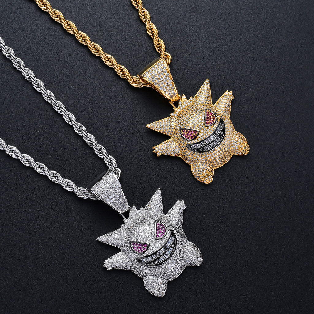 Iced Out Gengar Pendant - Silver-Ice Out Pendants-4-Glitters