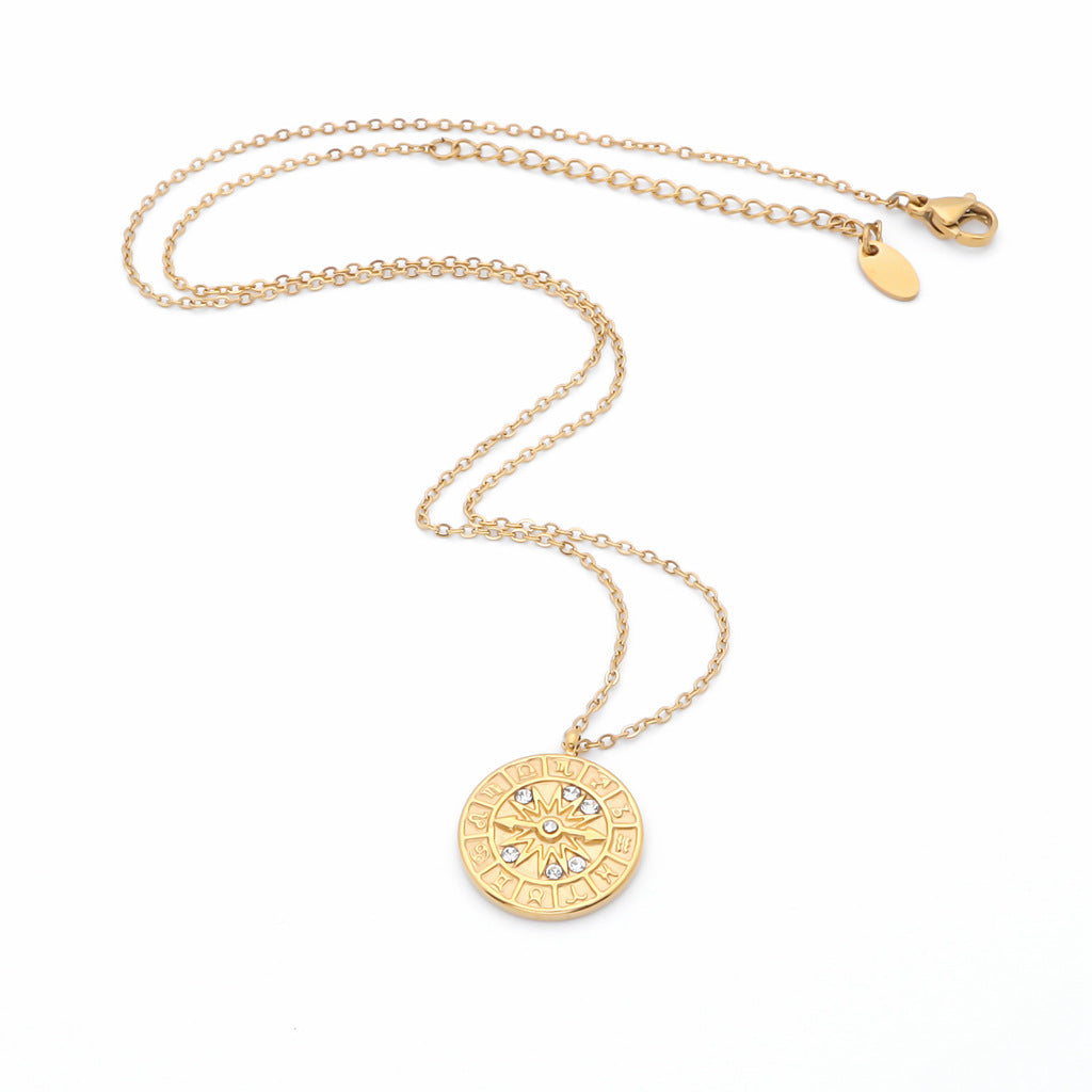 Zodiac Dial Pendant Stainless Steel Necklace - Gold-Stainless Steel Chains-1-Glitters