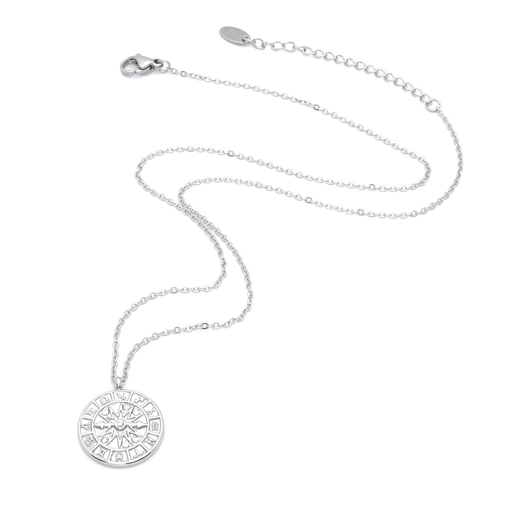 Zodiac Dial Pendant Stainless Steel Necklace - Silver-Stainless Steel Chains-1-Glitters