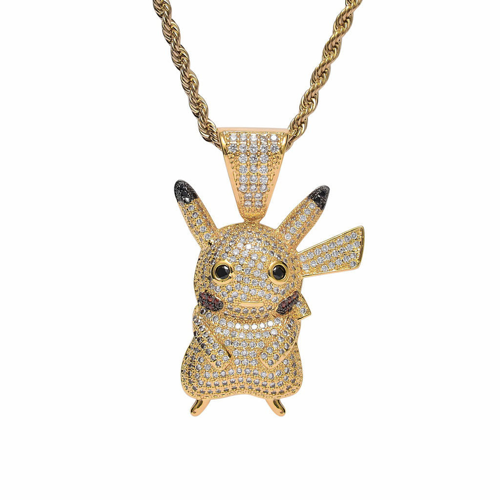 Iced Out Pikachu Pendant - Gold