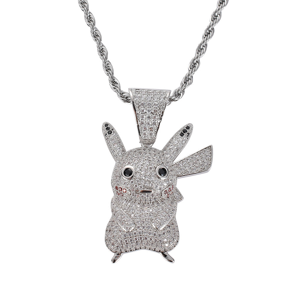 Iced Out Pikachu Pendant - Silver