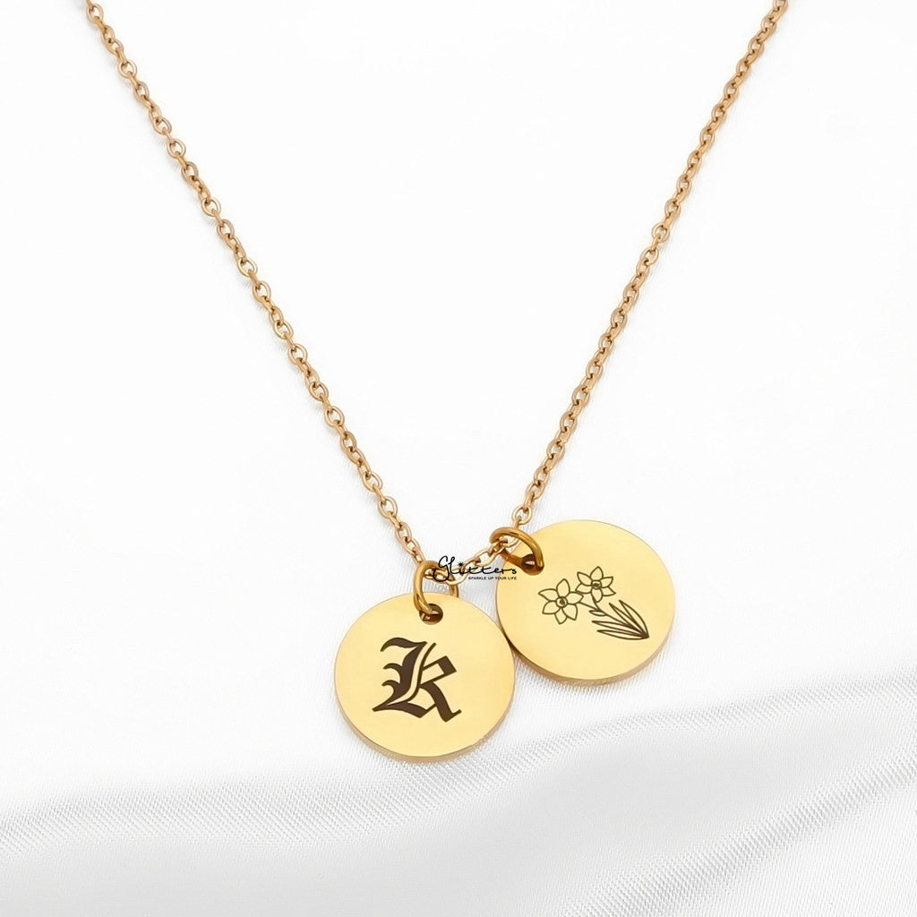 Personalised Round Disc Necklace - Initials | Symbols | Zodiac | Birth Flowers-Personalised Jewellery-4-Glitters