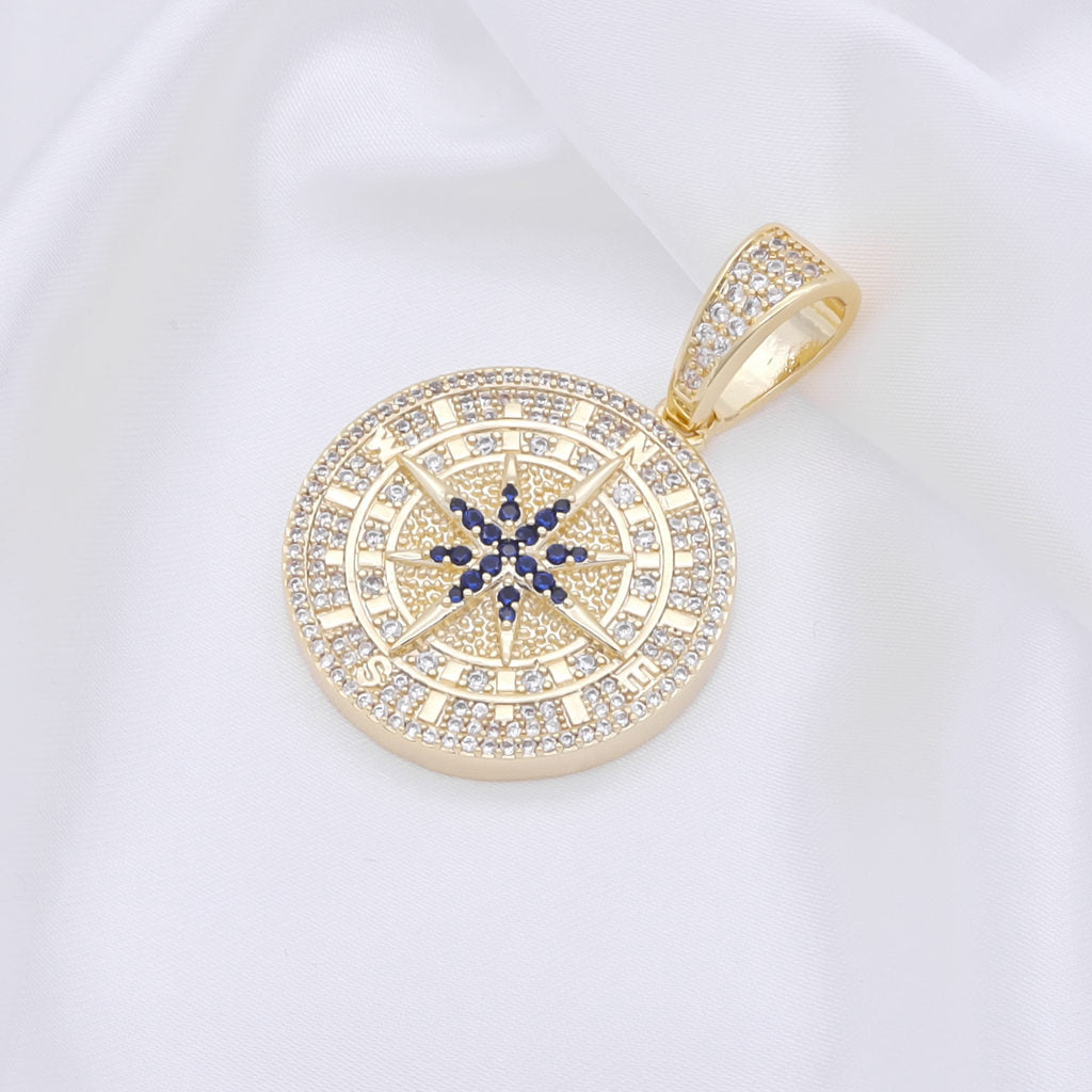 Iced Out Compass Pendant - Gold-Ice Out Pendants-2-Glitters