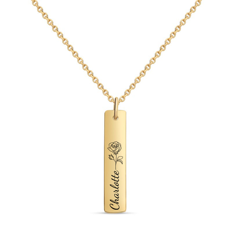 Personalised Vertical Bar Necklace - Birth Flower & Name-Personalised Necklaces-2-Glitters