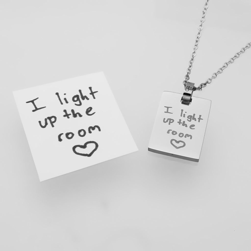 Personalised Rectangle Pendant Necklace - Actual Handwriting | Drawing-Personalised Jewellery-5-Glitters