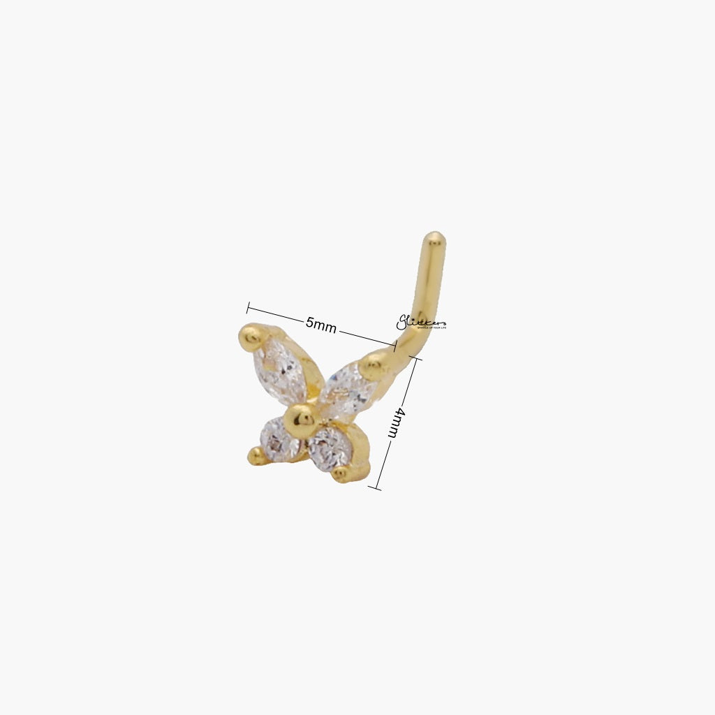 C.Z Butterfly L Bend Nose Stud - Gold-Nose Studs-3-Glitters