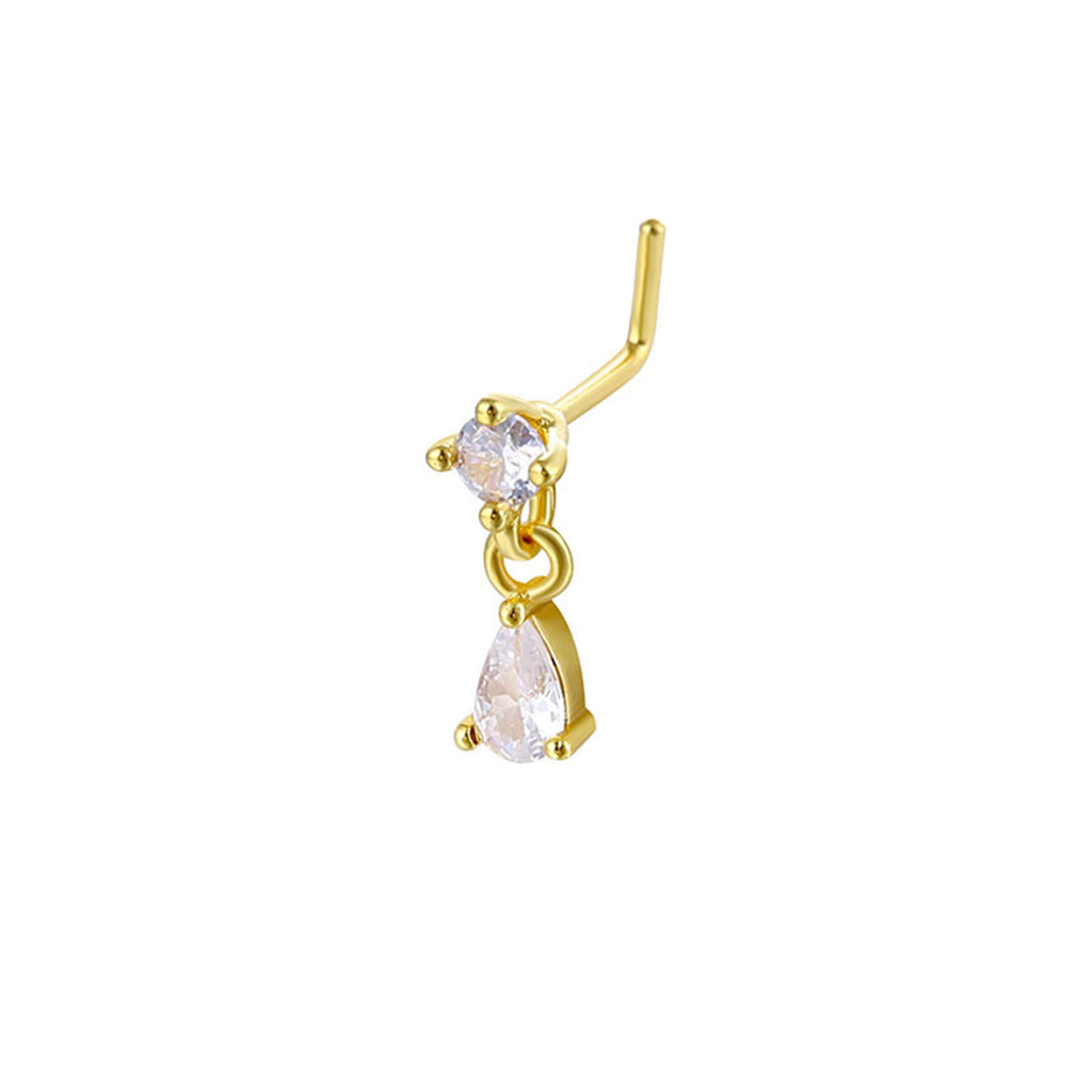 CZ Nose Stud with Dangling Teardrop CZ Charm-Nose Studs-2-Glitters