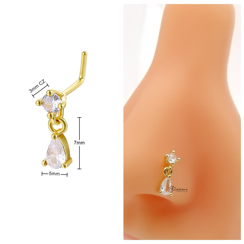 CZ Nose Stud with Dangling Teardrop CZ Charm