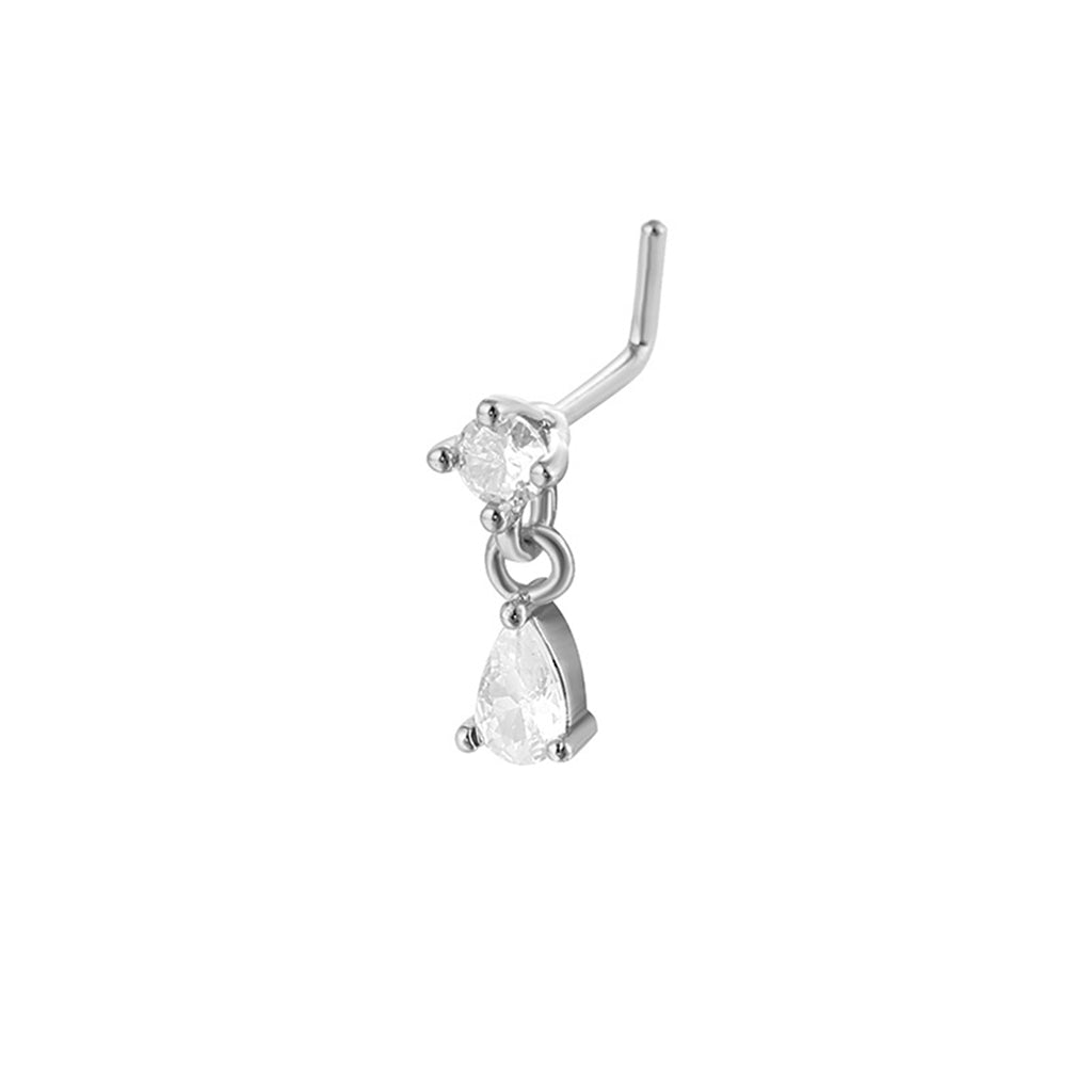 CZ Nose Stud with Dangling Teardrop CZ Charm-Nose Studs-1-Glitters