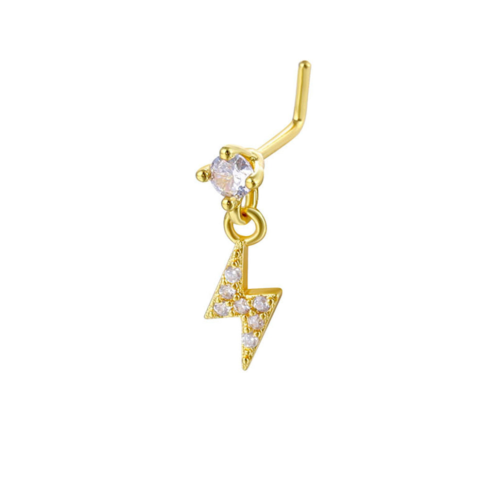 CZ Nose Stud with Dangling CZ Lightning Charm-Nose Studs-2-Glitters