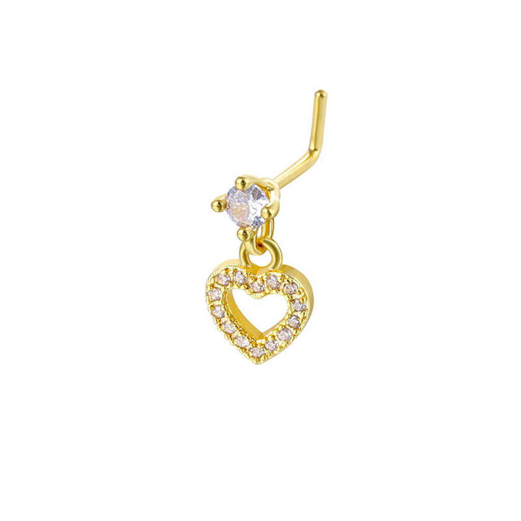 CZ Nose Stud with Dangling CZ Heart Charm-Nose Studs-2-Glitters
